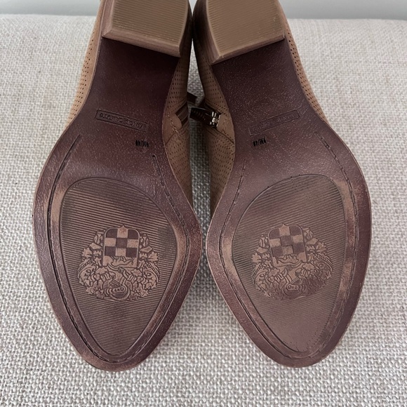 Vince Camuto Fernlee Tan Perforated Suede Block Heel Booties - Picture 6 of 7